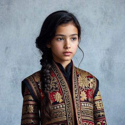 Girl in embroidered black jacket