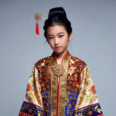 Asian girl in ornate Chinese hanfu
