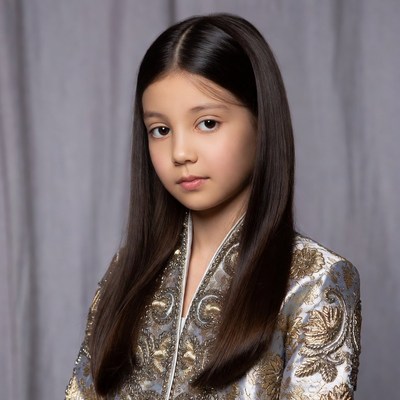 Asian girl in gold embroidered dress
