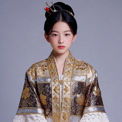 Asian girl in ornate traditional hanbok