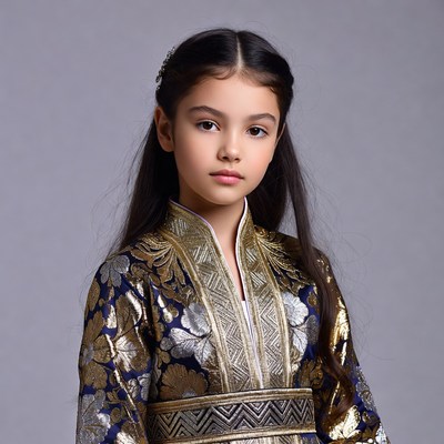 Asian girl in gold embroidered dress