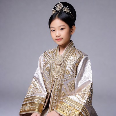 Asian girl in ornate hanbok