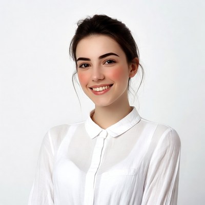 Smiling woman in white shirt