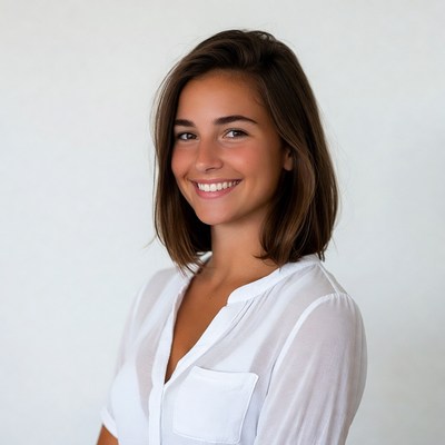 Smiling woman in white blouse