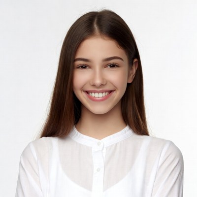 Smiling teenage girl white shirt