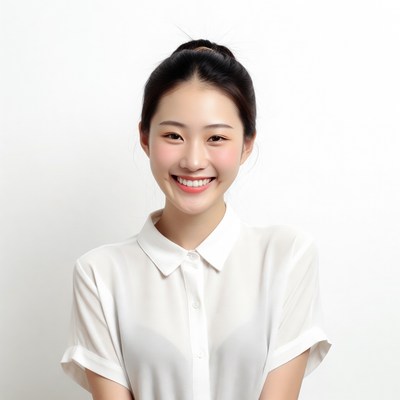 Smiling Asian woman in white shirt
