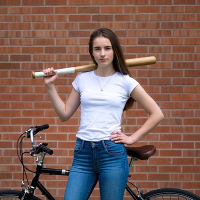 Teen girl with bat and bicycle
