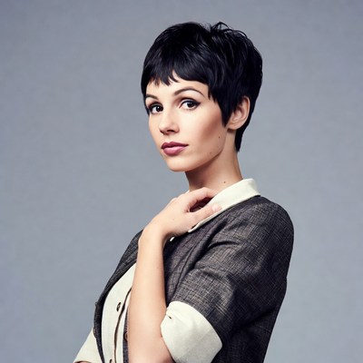 Woman with short black bob haircut