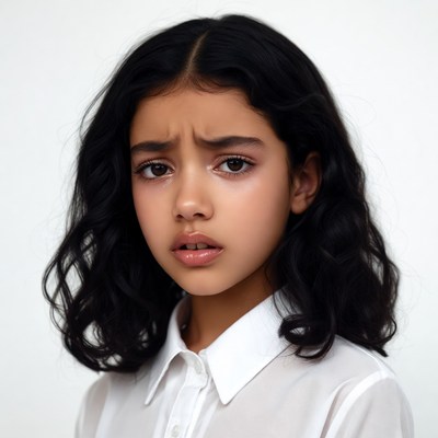 Young girl with concerned expression