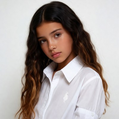 Teen girl with wavy brown hair