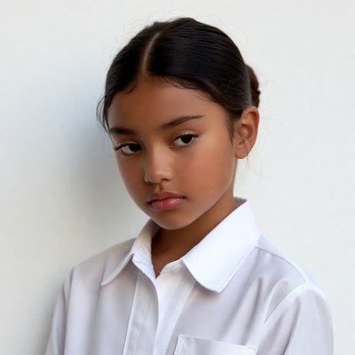Asian girl in white school shirt