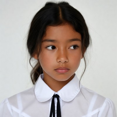 Asian girl in white school uniform