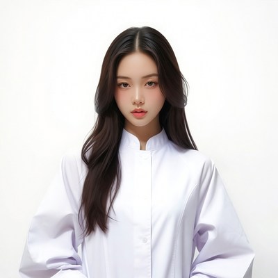 Asian woman in white uniform