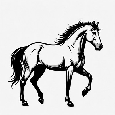 Black and white horse illustration