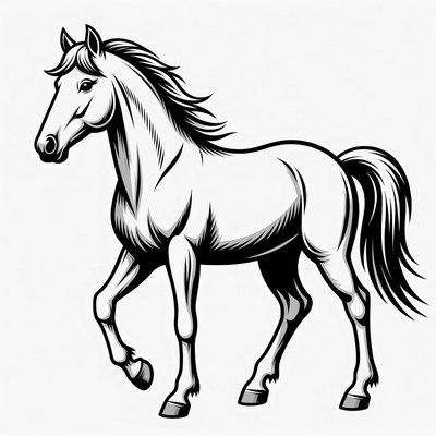 Black and white horse illustration