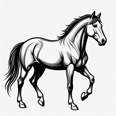 Black and white horse illustration