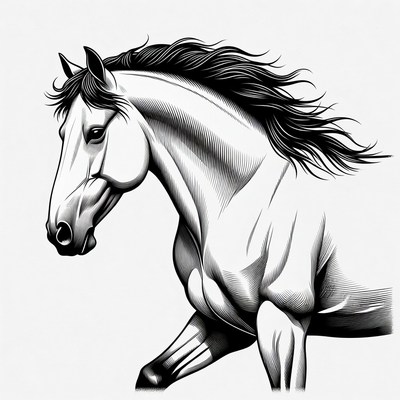 Black and white horse head illustration