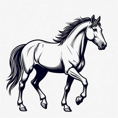 Black and white horse illustration
