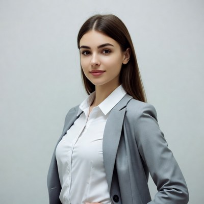 Woman in gray blazer suit