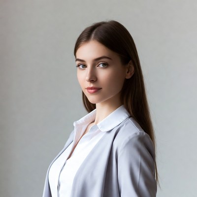 Young woman in gray blazer portrait