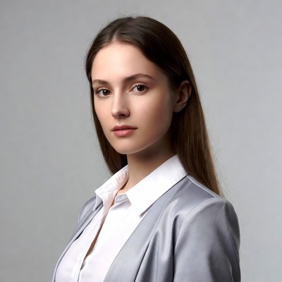 Woman in gray blazer and white shirt