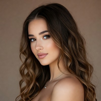 Beautiful woman with wavy brown hair