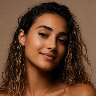 Smiling woman with curly hair