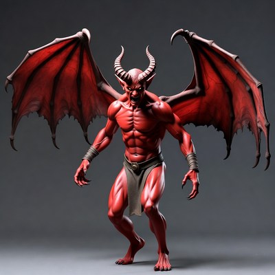 Red muscular demon with wings