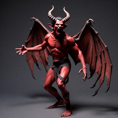 Roaring Red Demon with Wings