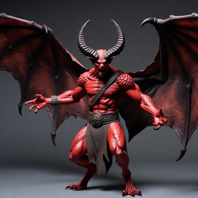 Muscular red demon roaring with wings