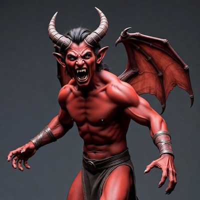 Roaring muscular red demon with wings