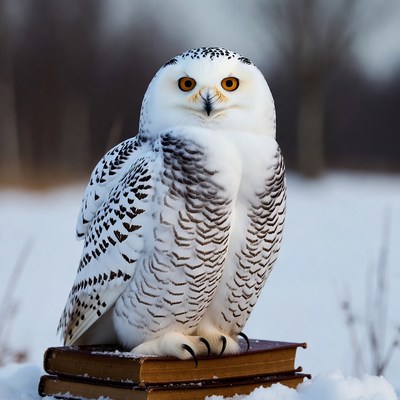Snowy Owl on Books in Snow