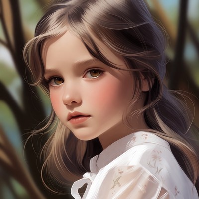 Young girl with brown eyes in forest