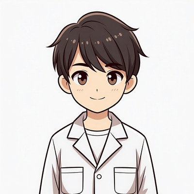 Anime boy in white lab coat