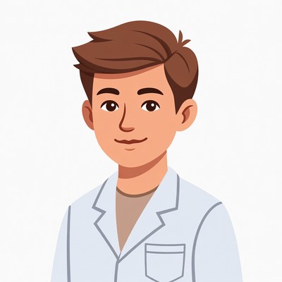 Cartoon Asian man in lab coat