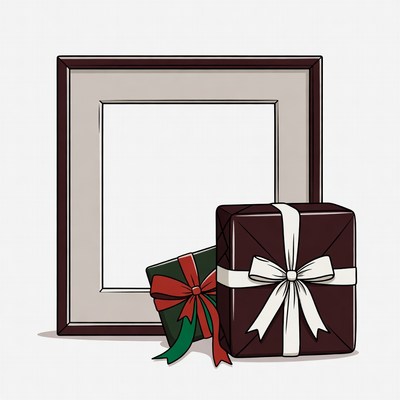 Empty Picture Frame with Gift Boxes