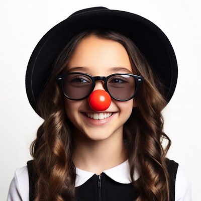 Girl with clown nose and hat
