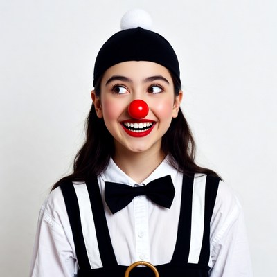 Girl in clown costume smiling