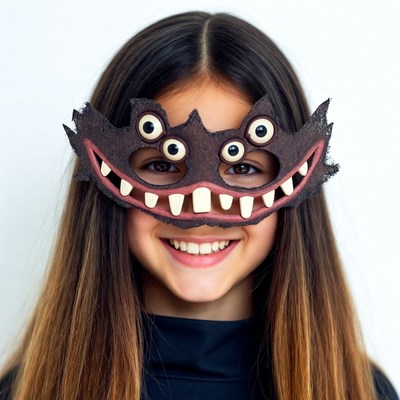 Girl wearing monster mask