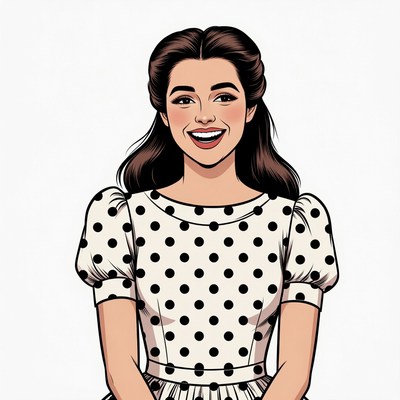 Smiling woman in polka dot dress