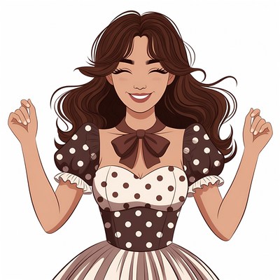 Smiling woman in polka dot dress