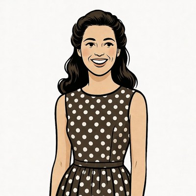 Smiling woman in polka dot dress
