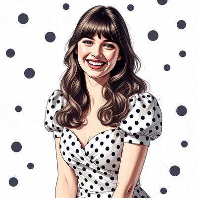 Smiling woman in polka dot dress