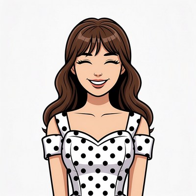 Smiling woman in polka dot off-shoulder top