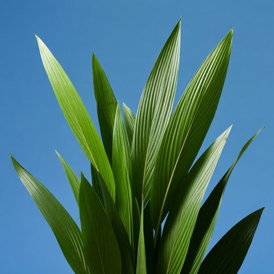 Green Areca Palm Leaves on Blue Sky