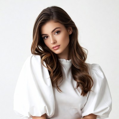 Woman with wavy brown hair