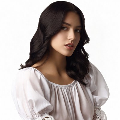 Beautiful woman with long wavy black hair