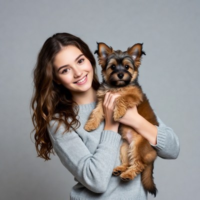 Young woman holding Yorkshire Terrier