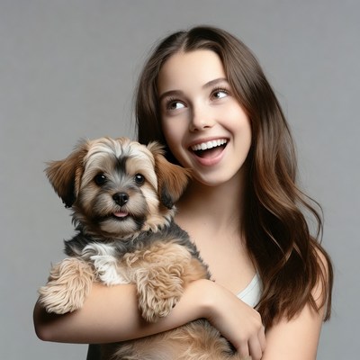 Young woman holding Yorkshire Terrier