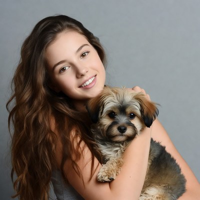 Young woman holding Yorkshire Terrier
